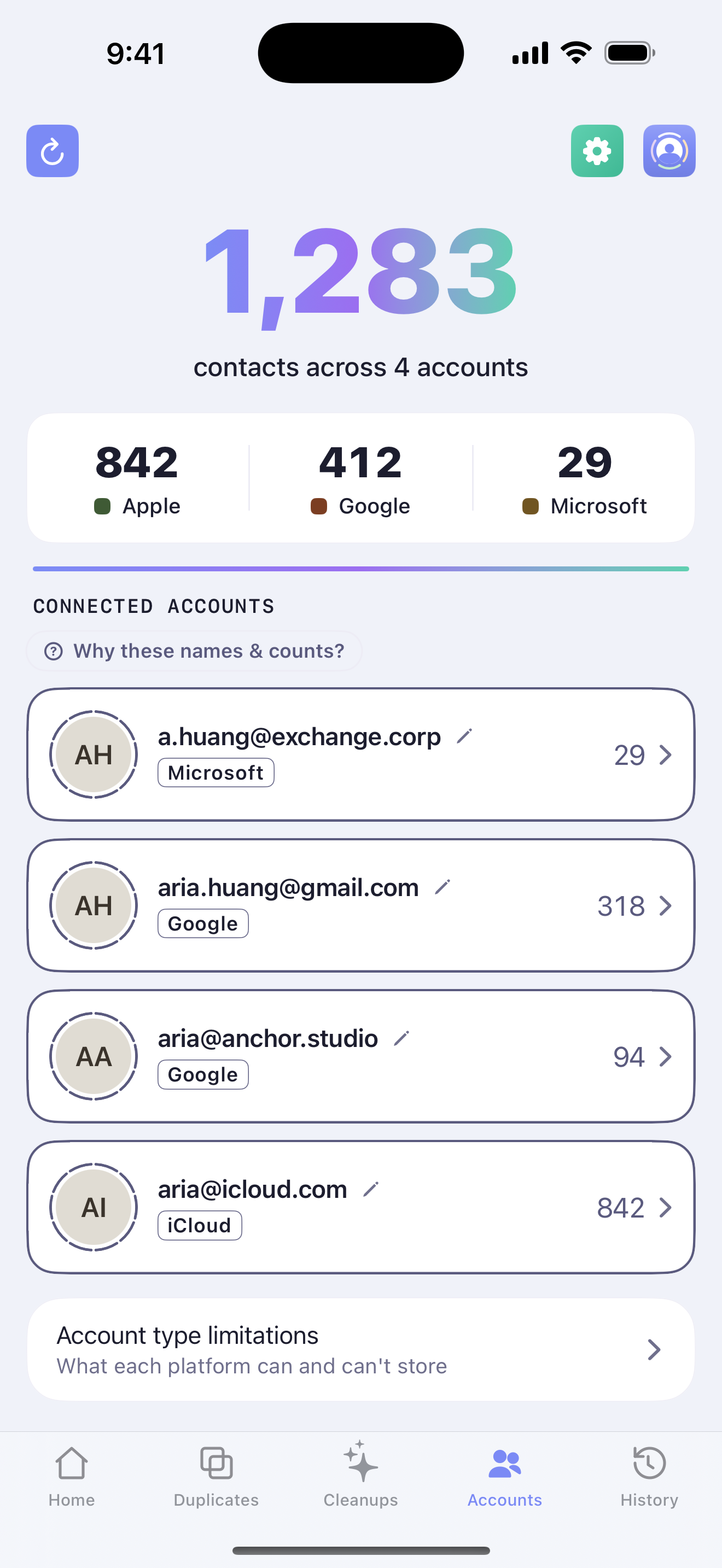 ContactOne accounts view
