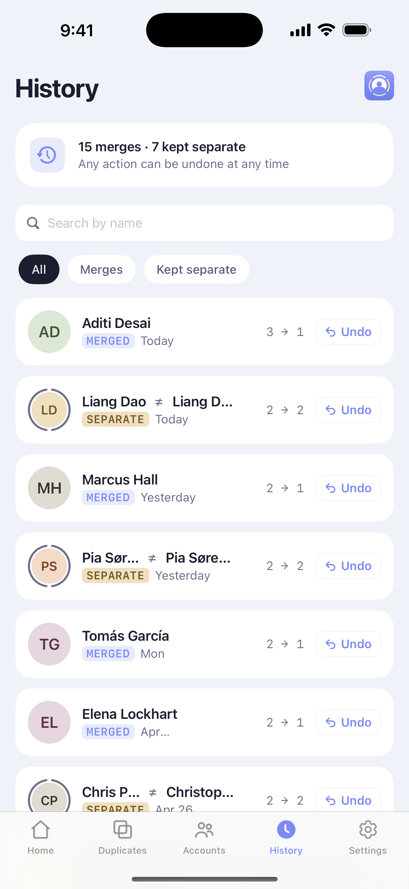 ContactOne merge history